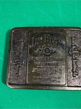 Jim Beam Black Leather Belt Buckle - Embossed Logo